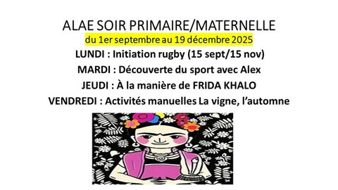 Programme Garderie du Soir de Septembre à Décembre 2025
