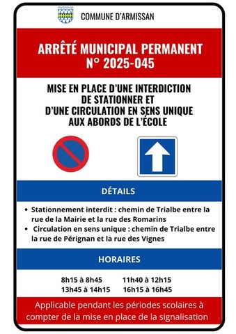 Nouvel arrêté municipal - Modification du stationnement et de la circulation aux abords de l'école