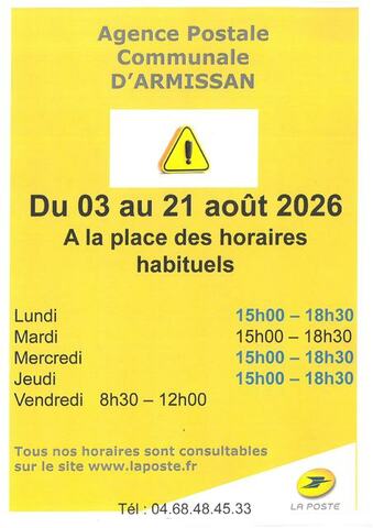 [AGENCE POSTALE changement horaires]
