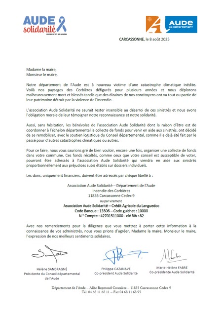 Solidarité avec les sinistrés des Corbières