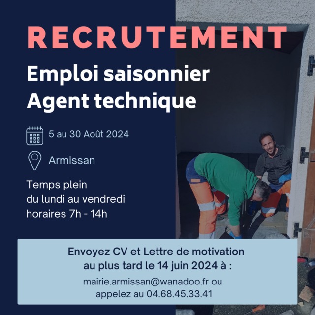 [Recrutrement] Emploi Saisonnier agent technique 