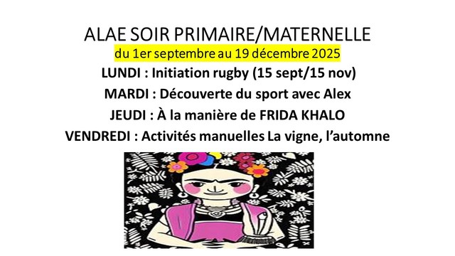 Programme Garderie du Soir de Septembre à Décembre 2025