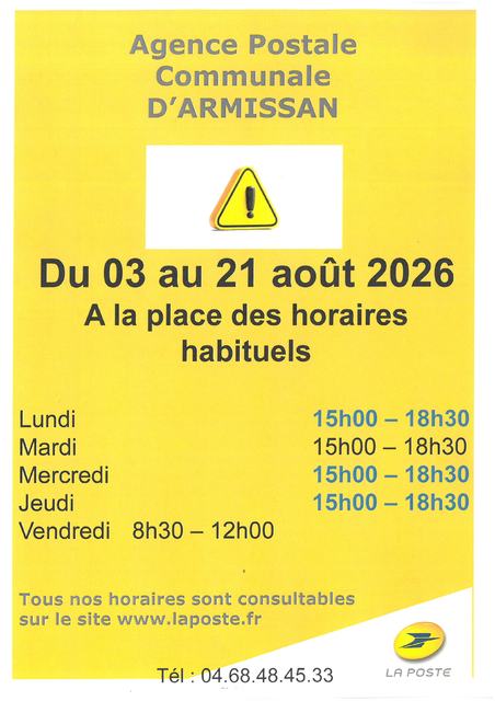 [AGENCE POSTALE changement horaires]