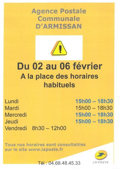 [AGENCE POSTALE changement horaires]